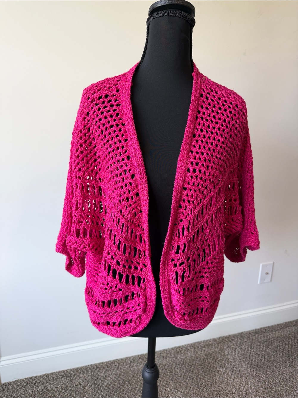 Chico’s Open-Knit Shrug Cardigan Sweater - Fuchsia Pink